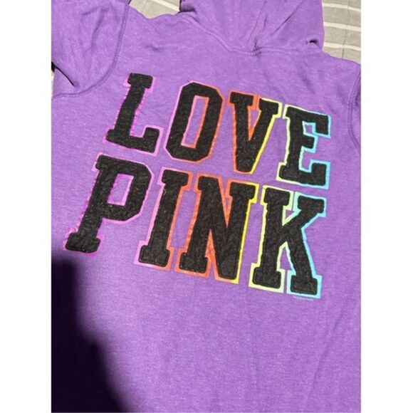 Victoria's Secret PINK LOVE PINK Rainbow Logo Purple Heart Hooded Sweatshirt - Picture 4 of 6